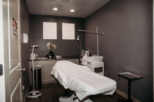 Laser room in Orchid medspa used for laser hair removal, IPL, and laser skin rejuvenation. 